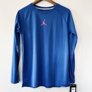 Nike Dri Fit NEW Blue Long Sleeve Shirt Orange Logo Size XL